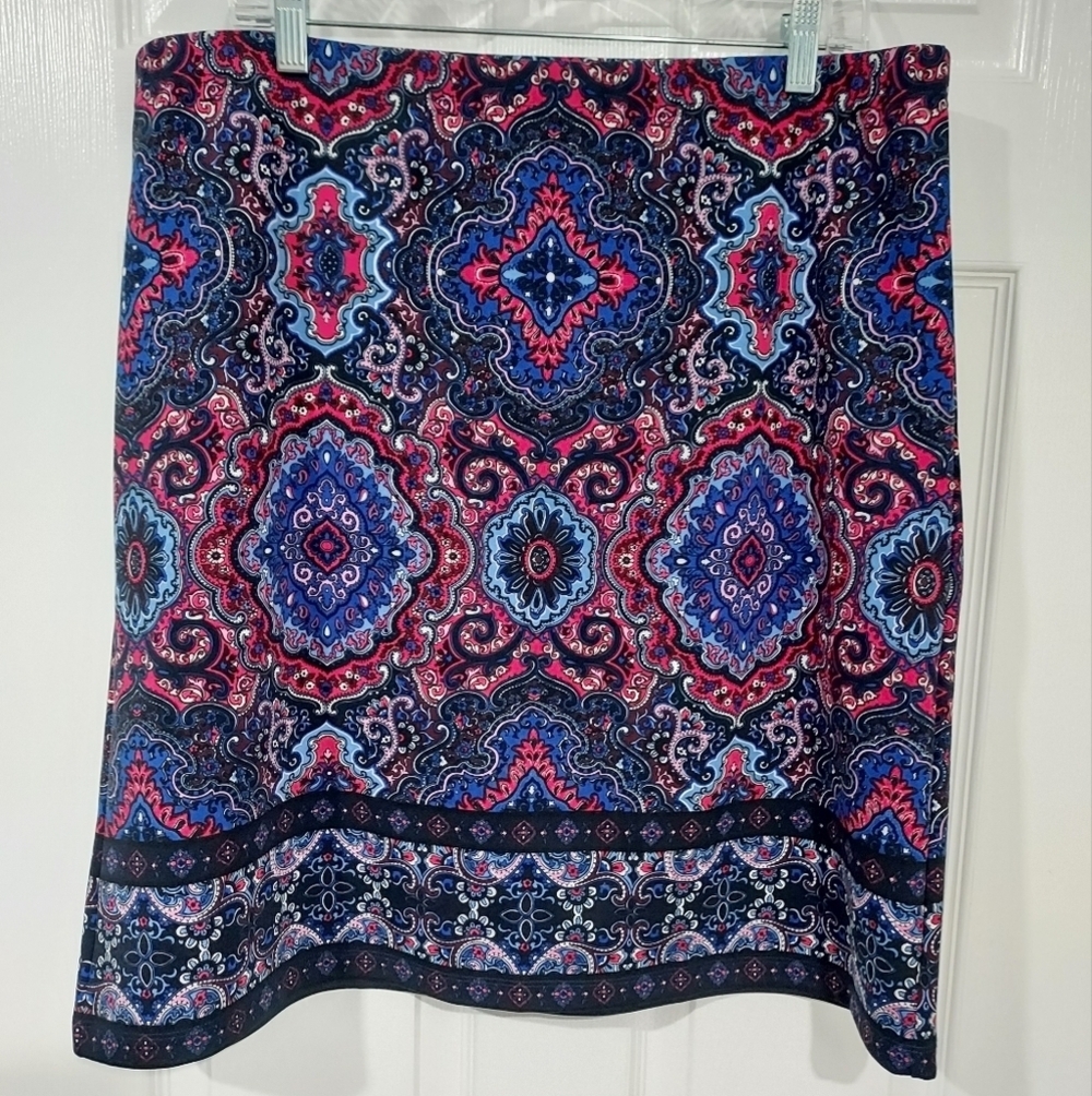 Talbots Petite Blue & Pink Printed Pull On Straight Skirt in Size XLP